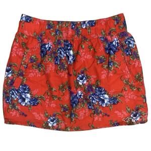 Y2K Hollister Womens Sz M Floral Mini Skirt Red Blue Pockets Lined Logo